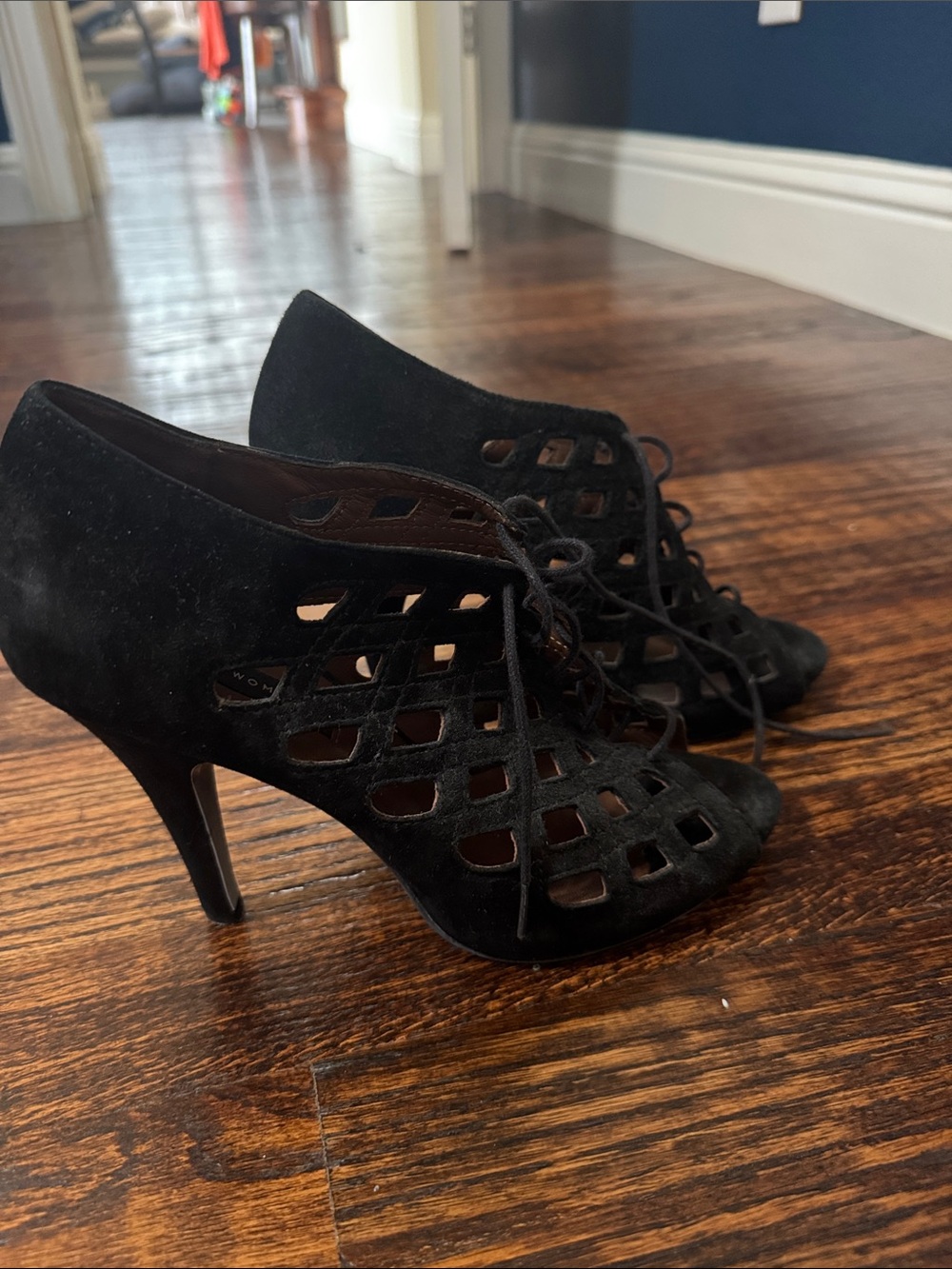 Zara Black Suede Lace-Up Cutout Heels